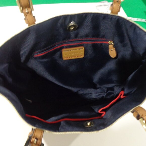 Tommy Hilfiger Tan Signature Logo Large‎ Tote Bag Gold Tone Hardware Brown - Picture 9 of 10